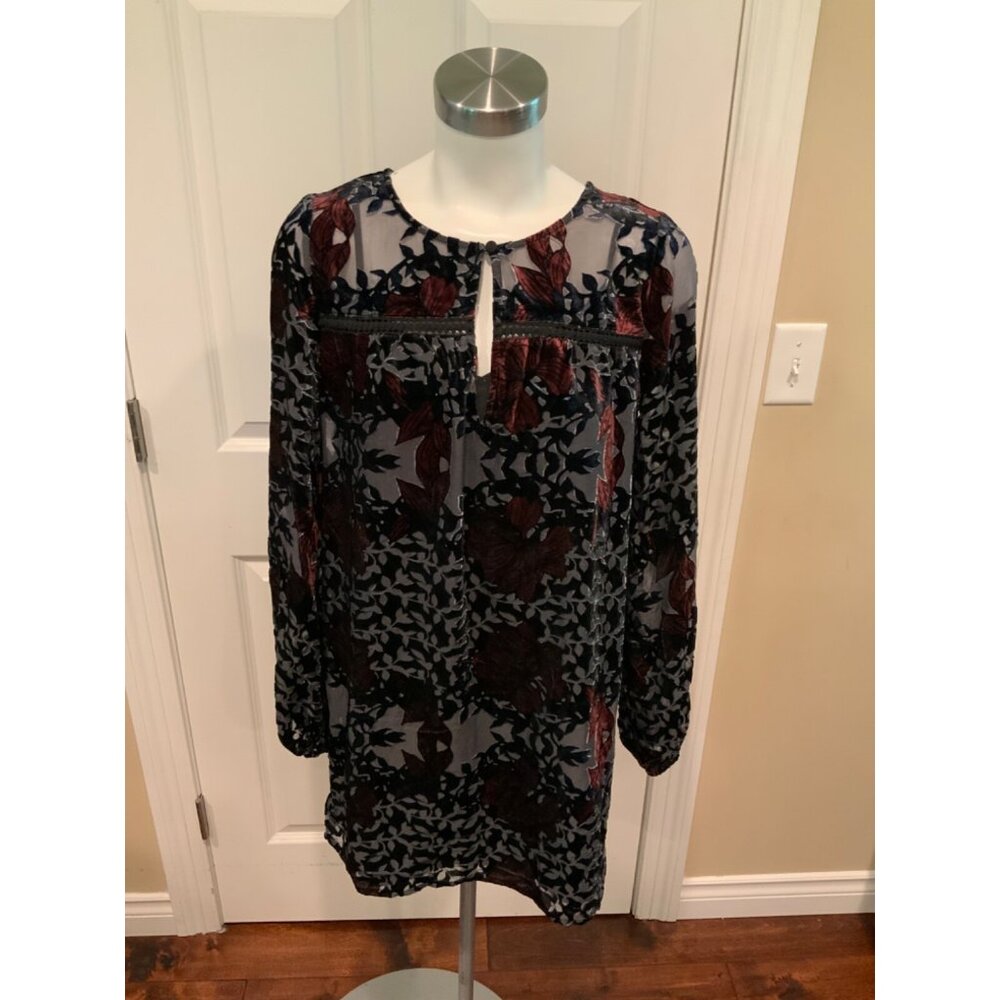 Abercrombie & Fitch Black & Red Velvet Floral Mini Dress w/ Keyhole Size Small